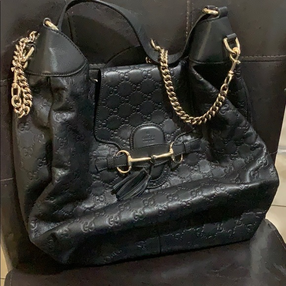 Authentic Black Gucci Bag with silver chain